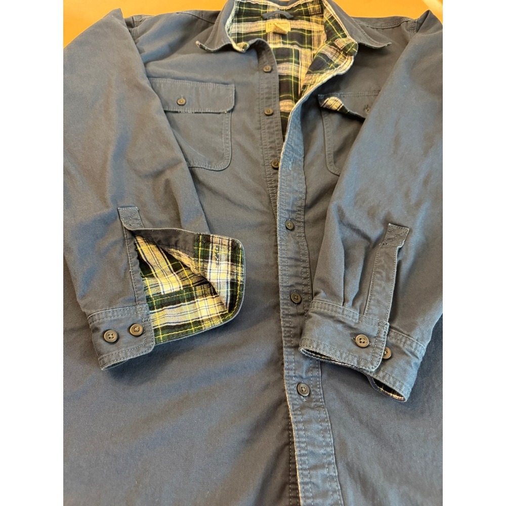 LL Bean Mens Blue Scotch Plaid Lined Work Shirt Jacket XL Regular Flannel Button - Picture 11 of 14